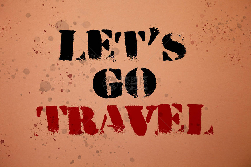 手写文字让我们去旅行概念意义离开旅行请人外出旅行粉红色背景信息思想重要记图片