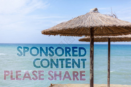 文字书写文本赞助内容请分享营销策略广告平台的经营理念蓝滩水草伞消息图片