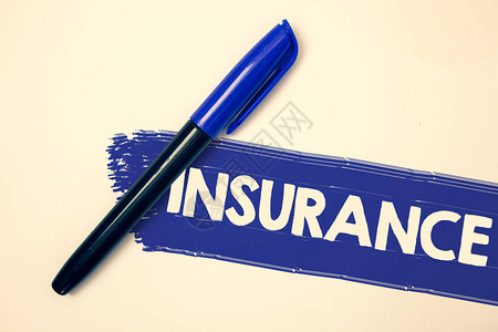 文字书写文本保险财务保护或补偿损失政策的商业概念理信息褪色画蓝笔米色背景背景图片