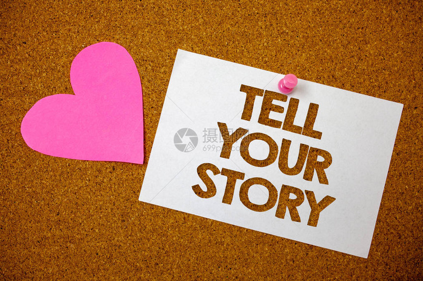 手写文字讲述你的故事概念意义表达你的感受叙述写你的传记哈特爱粉红色棕背景爱可的图片