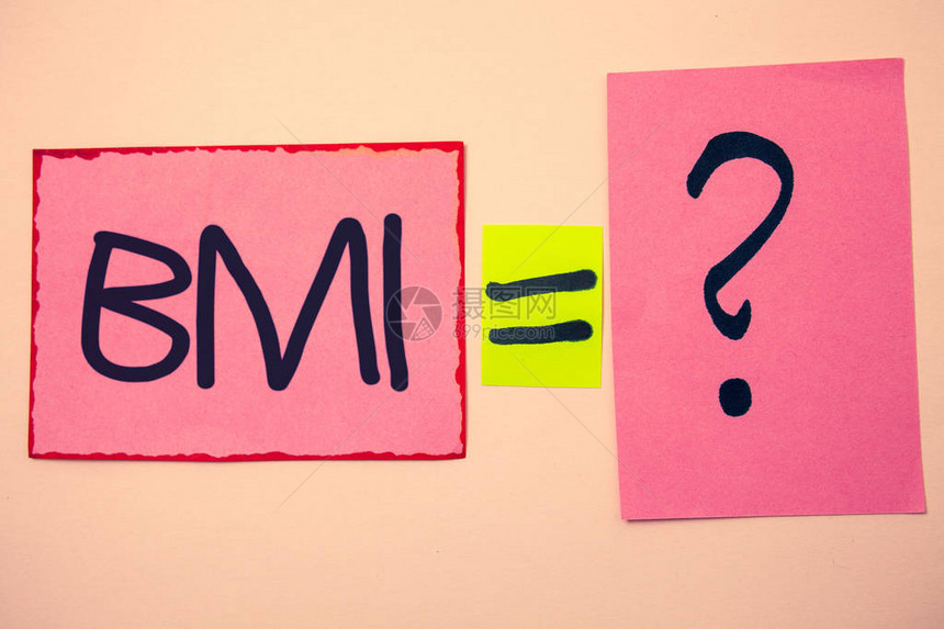 手写文本Bmi概念意义体重指数确定与身高有关的健康体重范围想法消息粉红色纸传达图片