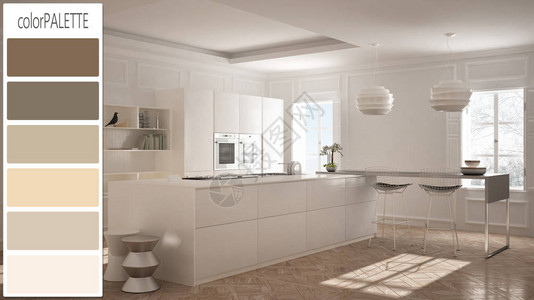 内部设计概念建筑设计师当代白色厨房草稿图片