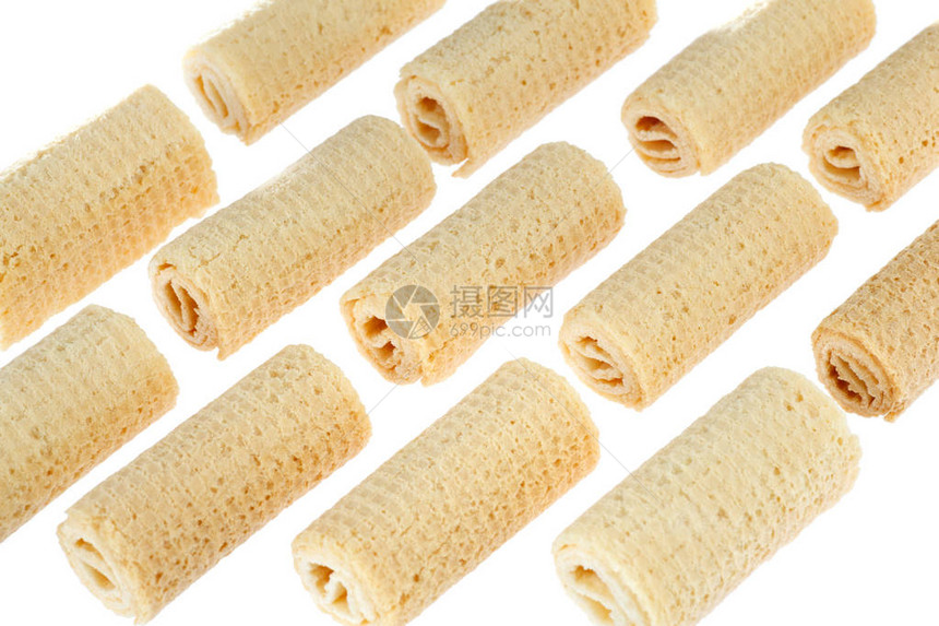 Wafer卷子美味的脆皮管卷子粘土白底隔离在白色图片