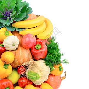 在白色背景上隔离的水果和蔬菜,免费文本空图片