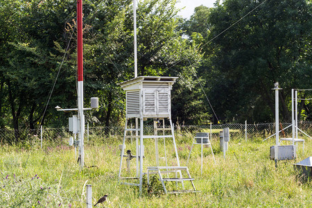 用于监测自然界森林中环境气压湿度温度的气象站背景图片