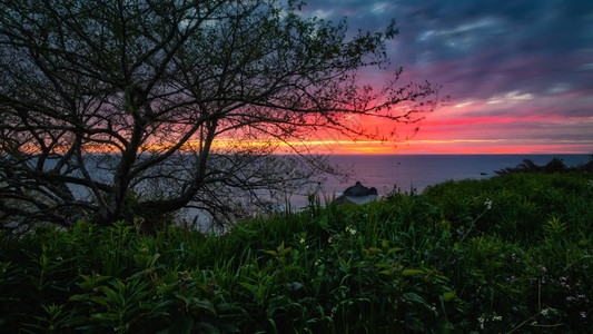 美丽的太平洋西北日落的景观色彩图象图片