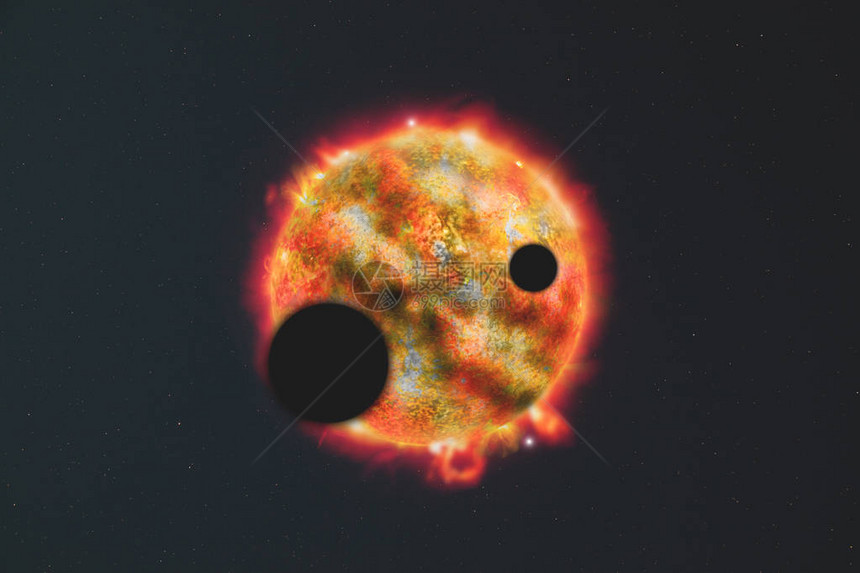 暗空间中太阳的日冕辐射和日珥图片