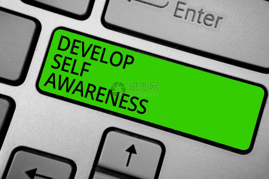文字写作文本培养自我意识增加对自己字符的意识知的商业概念键盘绿色按钮击键打字工作使用计图片
