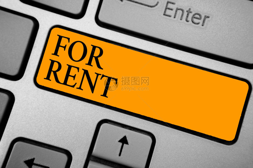 显示出租的文本符号当您使财产可供临时购买时的概念照片键盘橙色键意图创建计算机图片