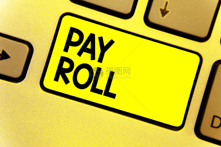 显示工资单的书写笔记商业照片展示公司支付给员工的资和薪水金额键盘黄色意图创建计算机图片