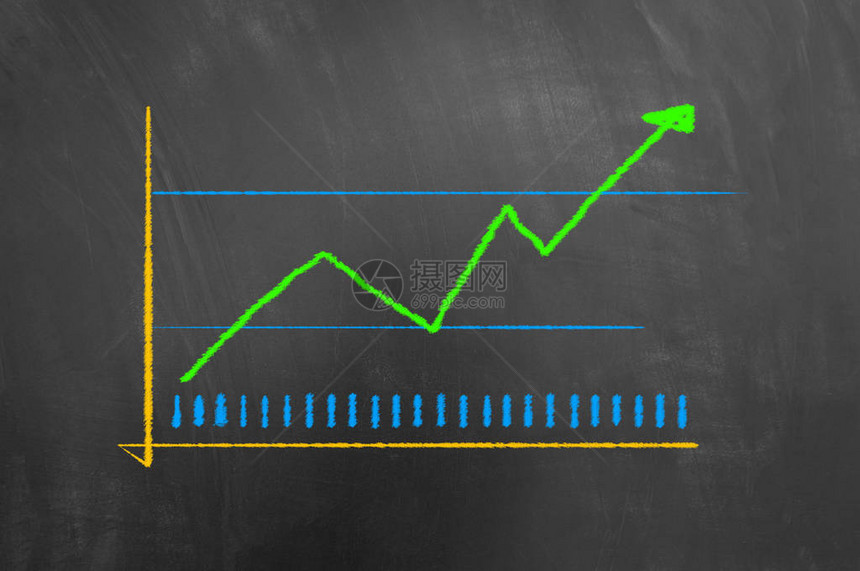 绘制在黑板或黑板上的箭头的彩色图表图片