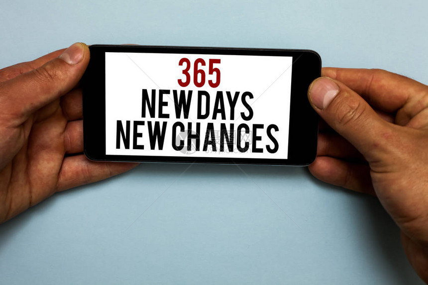 文字书写文本365新天机会重新开始一年日历机会的商业概念人类手持智能手机图片