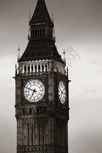 伦敦威斯敏特的黑白大本钟特写图片