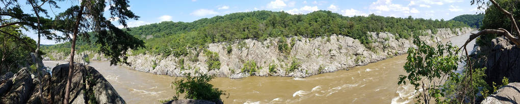 美国大瀑布的波托马克河全景海水图片