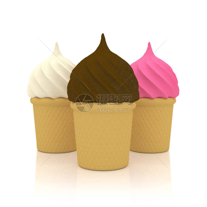 3d变制软冰淇淋香草巧克力白底图片