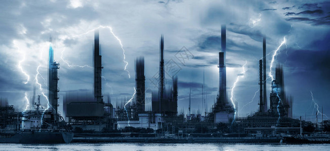 电厂工业和闪电雷暴图片