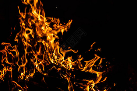 近距离观察壁炉中明亮的热火焰图片