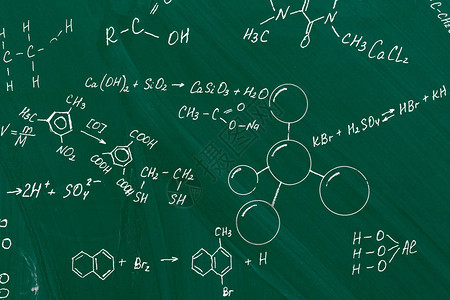分子模型和公式在板背景图片