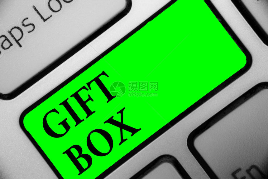手写文本礼品盒概念意义一个具有设计能力的小型硬币容器呈现键盘绿色键意图创建计算机图片