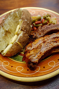 美国BBQ骨肋黄油烤土背景图片