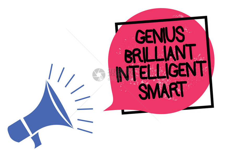 显示GeniusBrilliantIntelligentSmart的书写笔记商业照片展示聪明亮的知识智能扩音器扬声器大声尖叫框粉图片