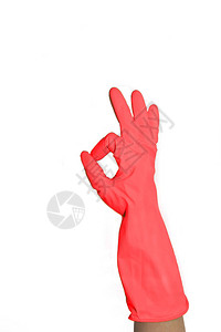 好的红色橡胶手套的标志准备清洗清洁后双手清洁叽喳的人洗地板图片
