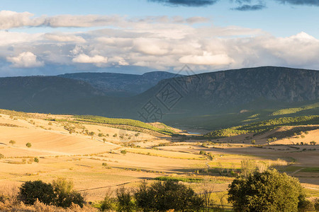 从土耳其Oymaagac村的小麦田进入庞蒂克山高清图片