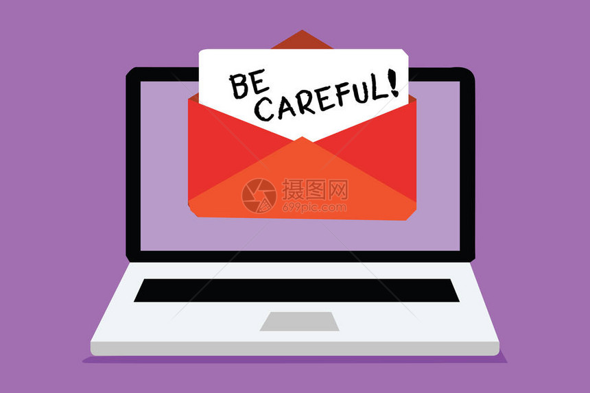 文字书写文本要小心确保避免潜在危险事故或伤害的商业概念计算机接收带有纸质虚拟的电子邮件图片