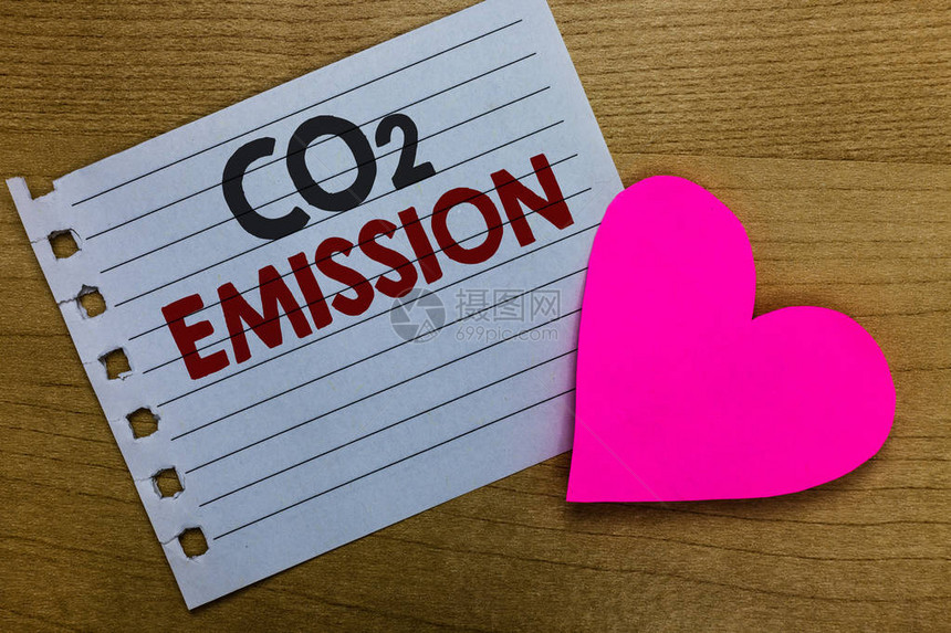 概念手写显示Co2排放商业照片展示随着时间的推移将温室气体释放到大气中笔记本纸浪漫的想法心图片