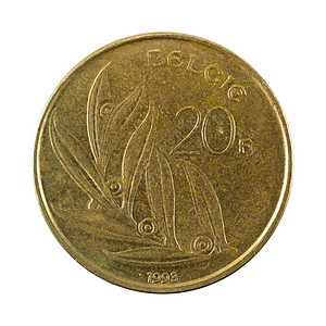 20比利时法郎硬币1993年白背景图片