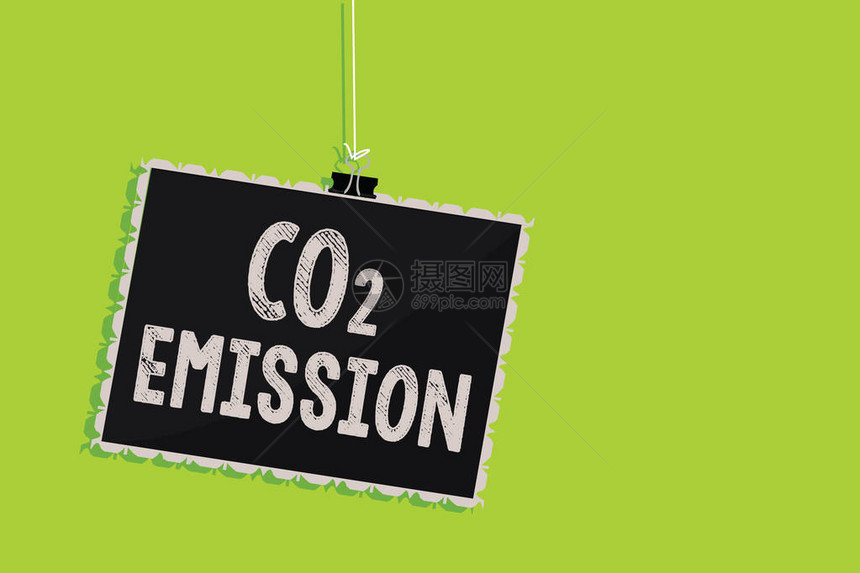 概念手写显示Co2排放商业照片文本随着时间的推移将温室气体释放到大气中挂黑板消息通信图片