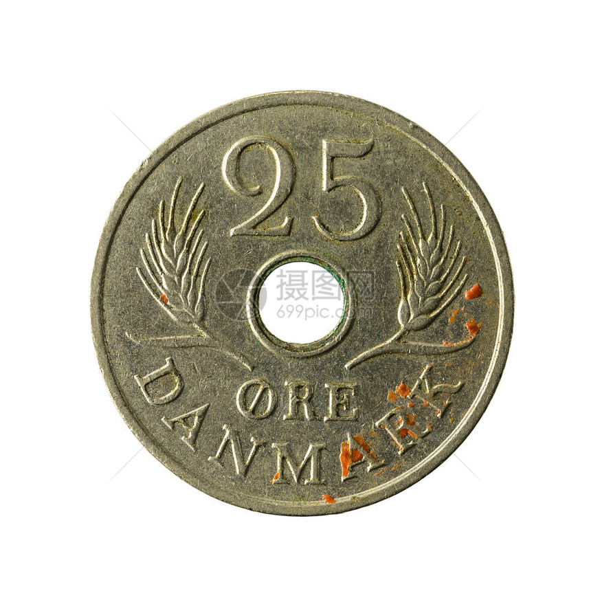 在白色背景上隔开的25个达尼欧瑞硬币图片