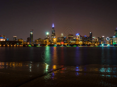 美丽的长曝光芝加哥夜景照片图片