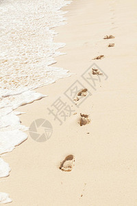 水岸边沙滩上的人脚印记图片