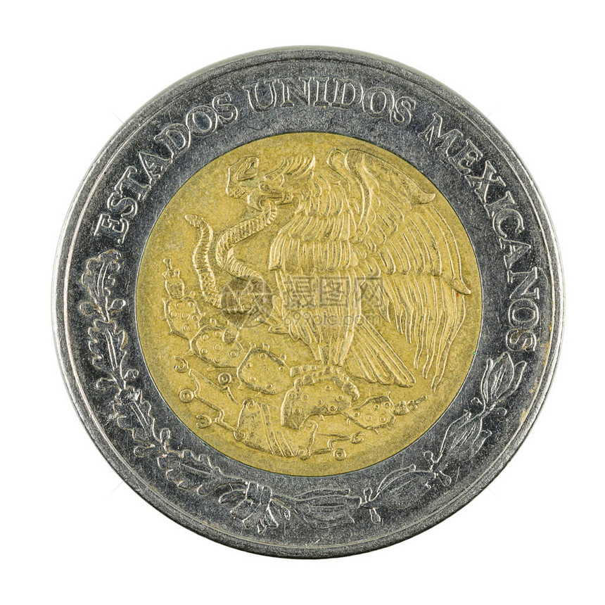 5枚墨西哥比索硬币2001年在白色图片