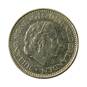 1个荷兰盾硬币1980年在白色背景图片