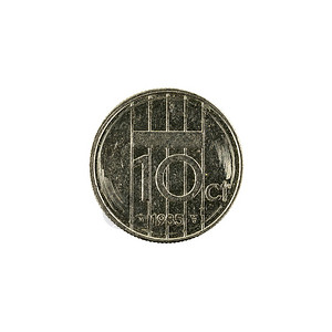 10杜查分硬币1985年在白色背景图片