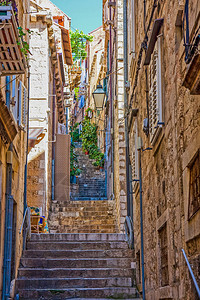 克罗地亚Dubrovnik老城的一条小巷内狭窄图片