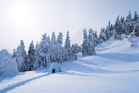 景观与雪屋极端的房子山里的冬天图片