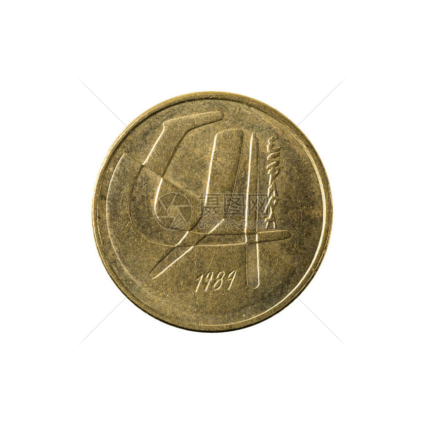 5个西班牙比塞塔硬币1984年白背景上图片