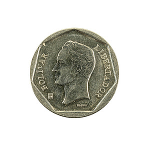 20委内瑞拉玻利瓦尔硬币1999反向隔背景图片