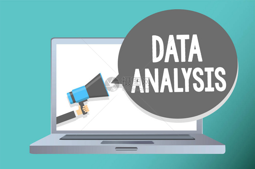 手写文本书写数据分析概念意义将数字转换为分析结论预测人手持扩音器扬声器语音气泡图片