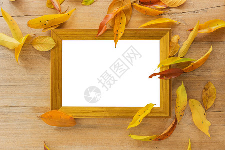 木板上的木制相框还有秋图片
