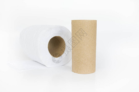 纸巾或卫生纸与空的棕色卷背景图片