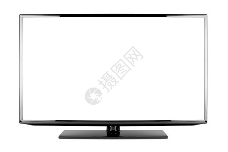 黑平面电视屏幕显示器显示在白色背景上孤立的面板电图片