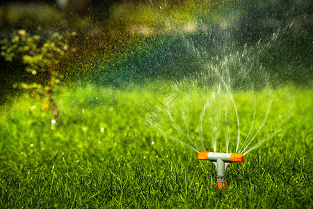 彩虹水滴灌溉系统夏日阳光草图片