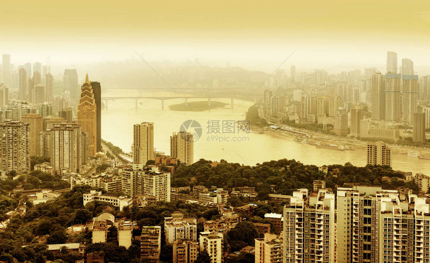 城市天际线的鸟瞰图重庆图片