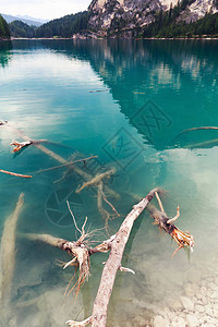 意大利有绿水典型船只和山地的布拉尼湖LagodiB图片