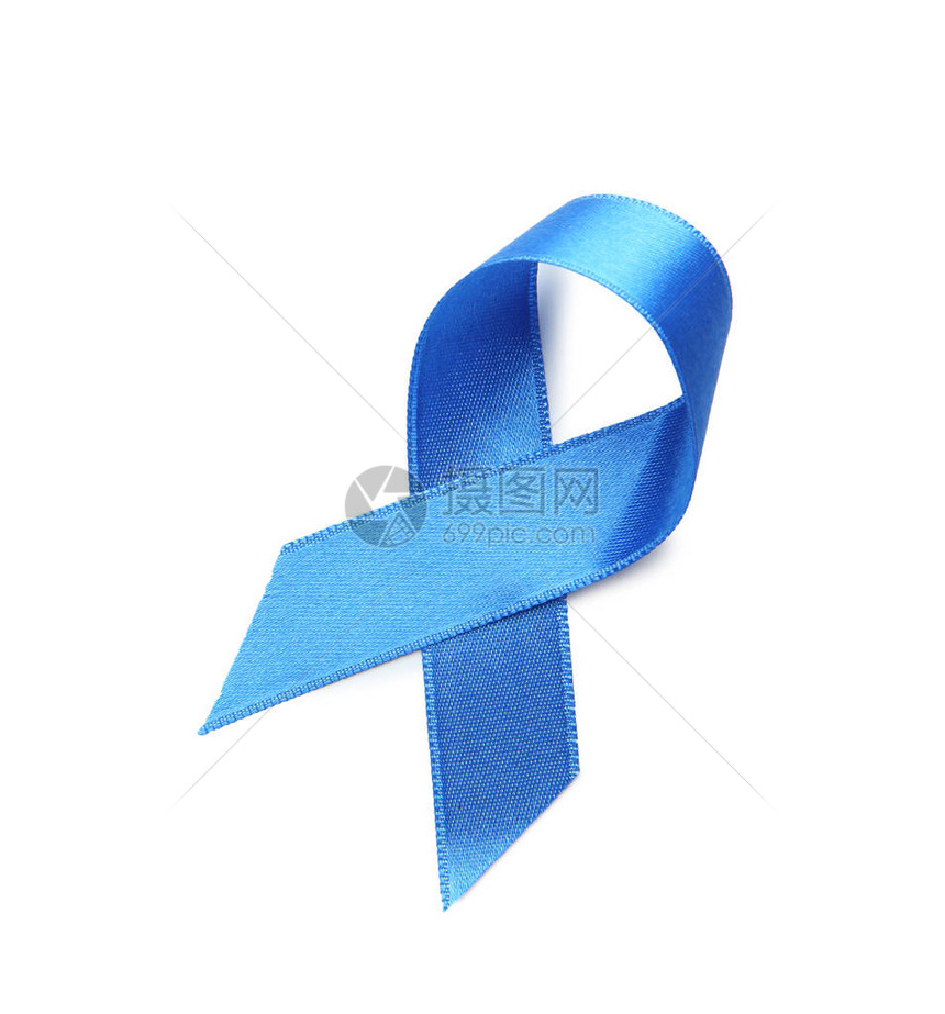 白色背景上的蓝丝带癌症概念图片