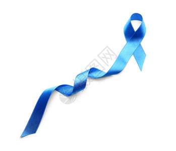 白色背景上的蓝丝带癌症概念背景图片